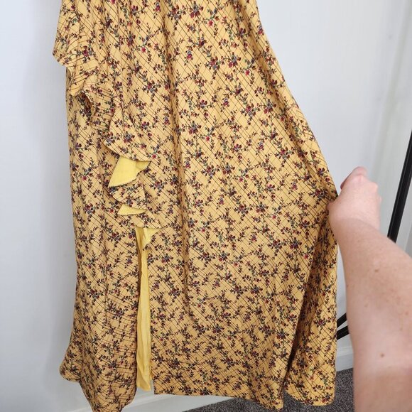 NWT Rhode Irvetta V Neck Side Slit Ruffle Dress Floral Trellis Wheat Size Small - Picture 9 of 16